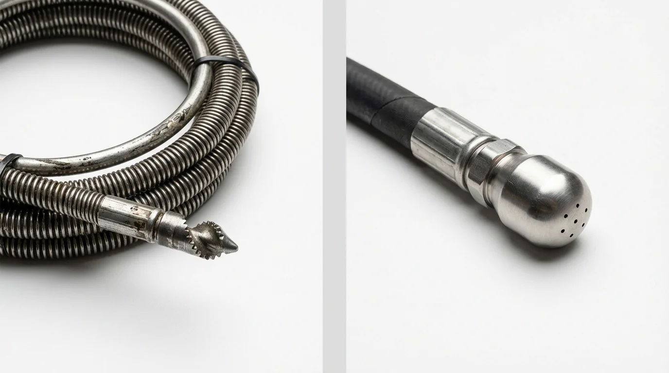 Drain snake cable and hydro jetting nozzle used for drain cleaning in Antioch, CA