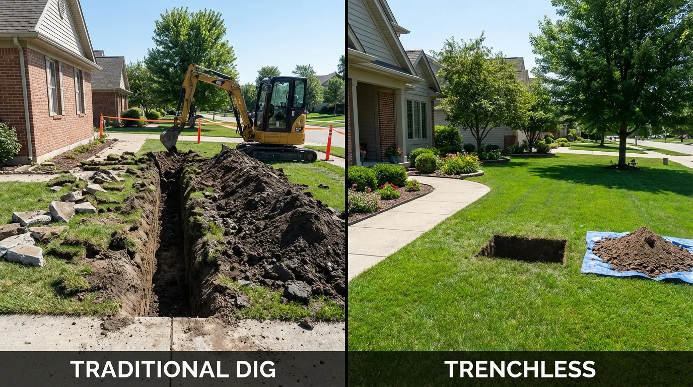 Trenchless sewer repair with minimal yard damage versus traditional excavation in Antioch, CA
